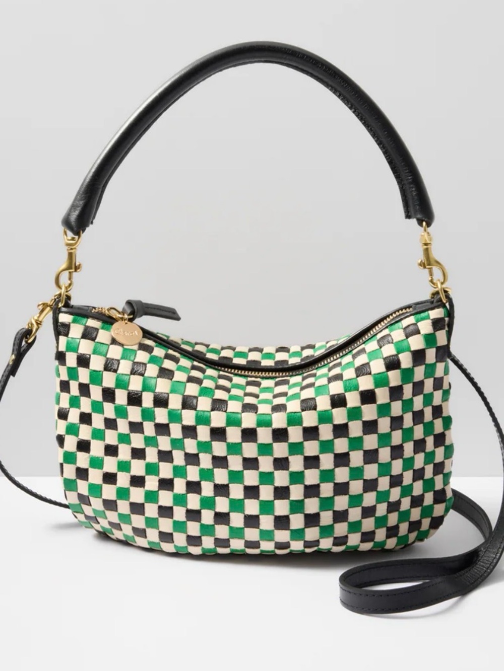 NWT Clare V Petit Moyen in Green Apple Multi Woven Checker